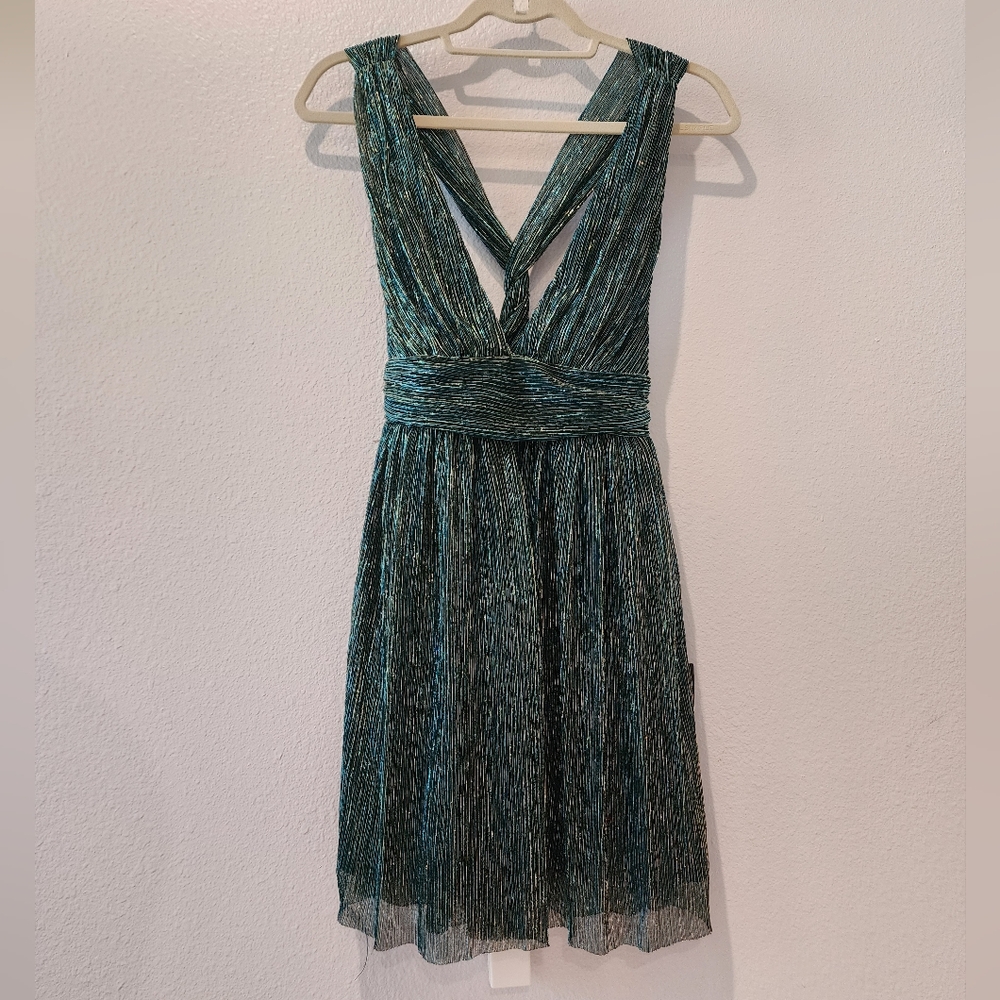 Lulu's teal blue and gold skater dress
